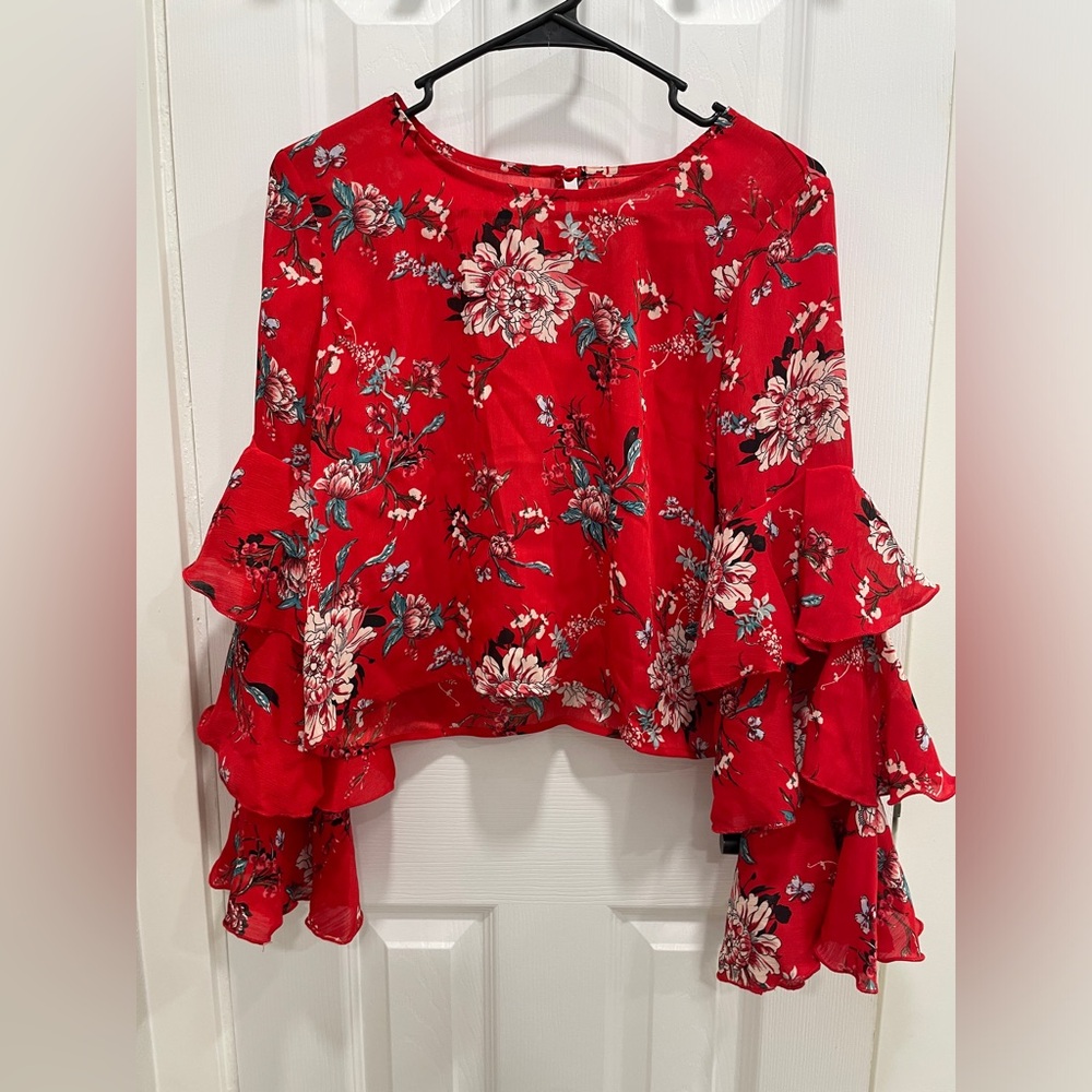 Glamorous Petite US12 long sleeved red blouse